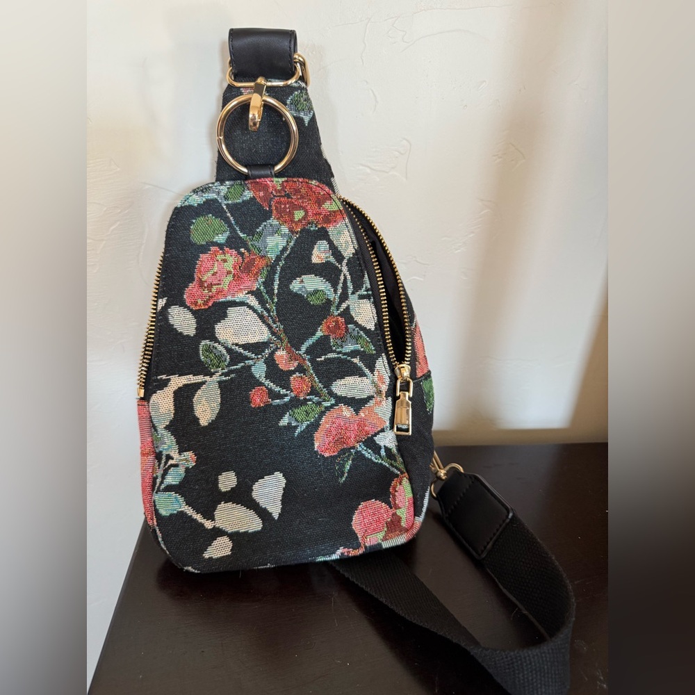 Signare Tapestry Shoulder Backpack Bag Floral Peony Crossbody Pink Green Medium